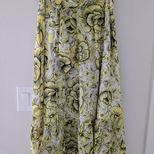 Ann Taylor Factory | White / Yellow Floral Flowy Midi Skirt | Size 2